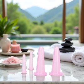 Mozff 4 Pcs Pink Facial Cupping Therapy Set Anti Cellulite Silicone Vacuum Cupping Cups for Face and Eye Cupping Massage, Massage Tools (2 Small + 2 Large)