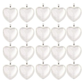 20pcs 25mm 1inch Heart Bezel Pendant Trays with 20pcs 25mm 1inch Heart Glass Dome Tiles Cabochon for Crafting DIY Jewelry Making (Silver)