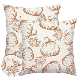 RABUSOFA Fall Pillow Covers 18x18 Inch Set of 2 Thanksgiving Autumn Outdoor Waterproof Pumpkin Maple Leaf Harvest Outdoor Throw Cushion Cases Seasonal Fall Farmhouse Decorations for Home Couch Patio