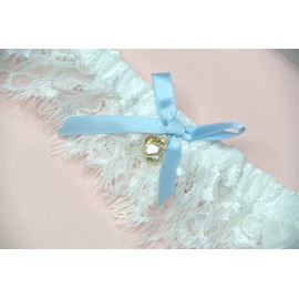 La Gartier Garters - Delicate Lace Toss Garter With Blue Bow Luxury Something Blue Bridal Garter Simple Toss Garter French Lace Garter For Wedding Something Blue Wedding Garter Ivory Lace Blue Bow