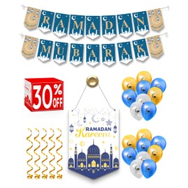 OLEEK Ramadan decorations for home 2025 set ( ramadan wreath -2 Ramadan banner 18 Ramadan balloons ) Ramadan decor - Ramadan gifts - Ramadan decorations - Ramadan mubarak banners زينة رمضان كريم ديكور