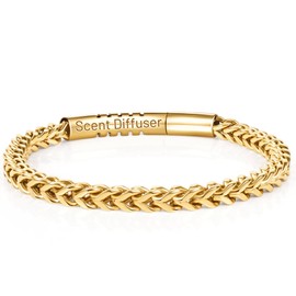 WP WEPICK 18K Gold Bracelet for Women Men Beaded Franco Link Chain Pearl Black Onyx Bracelet with Scent Diffuser Aromatherapy Essential Oil Bracelets Non Tarnish Jewelry Gift for Mom,Gold 7.5 Inch