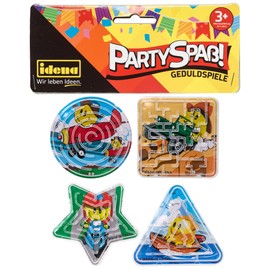 Idena 40430 Party Fun Patience Games, Pack of 4, Small Labyrinths with Funny Emoji Background Motifs in the Shapes Circle, Triangle, Square and Star, Average Size Approx. 6 cm