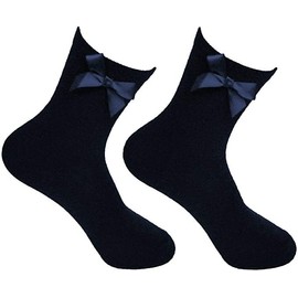 COSHAL® 3 Ankle Bow Girls socks Cotton school Socks with Fluffy Ribbons Bow, Back to School Socks Uniform Party Wear Comfort Socks Girls Bow over Ankle Kids School Socks Ankle (Size 4-6) Navy