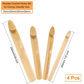 sourcing map Wood Huge Crochet Hook 15mm 20mm 25mm 30mm Big Wooden Bamboo Crochet Hooks Set for Crocheting Giant Chunky Yarn