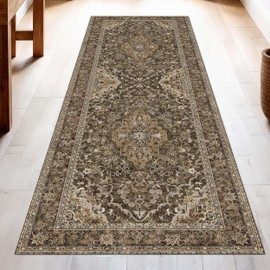 Washable Runner Rug 2.5x8 | Non Slip Rug Runners for Hallways, Entryways, Kitchens, Bathrooms, Bedrooms | Ultra-Soft Flannel Carpet Runners with Rubber Backing (Dark Sage, 2.5x8)