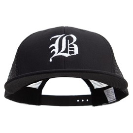 Old English B Embroidered Big Size Premium Flat Bill Trucker Cap - Black XL-3XL
