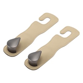 Partuto 2 Pcs Universal Car Seat Headrest Hook for Most Car, SUV, Truck Car Seat Back Organizer Hooks Sturdy Faux Leather Metal Beige Yellow 6.61"x1.81"