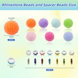 30 Pcs 16mm Rhinestone Beads and 220 Pcs Spacer Beads for Jewelry Making - Sparkly Disco Ball Beads Bulk - Beads for Pens Diamond Round Beads - DIY Valentines Decor Baseball Beads (Candy)