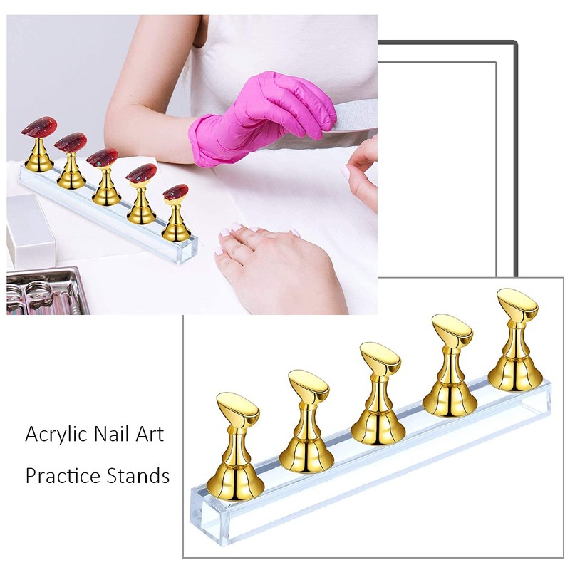 2 Set Acrylic Nail Art Holder Practice Display Stand Magnetic