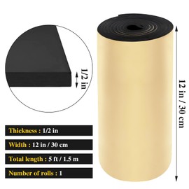 Adhesive Foam Roll Neoprene Sponge Foam Sheet Roll Closed Cell Insulation Closed Cell Foam Sheet Soundproof Foam Padding (Black, 12x59x1/8 Inches)