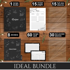 Recipe Binder Blackboard, Recipe Organizer 8.5x9.5, Recipe Book to Write in Your Own Recipes, Blank Recipe Book with 60 Recipe Cards, Recipe Binder with Plastic Sleeves, Recipe Book 3 Ring