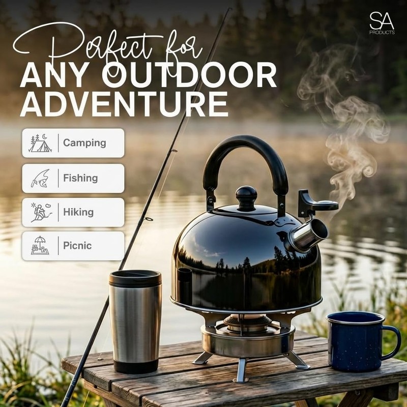 SA Products Camping Kettle 3L - Stainless Steel Whistling Kettle
