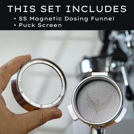 KNODOS Magnetic 54mm Dosing Funnel and Espresso Puck Strainer 54mm Breville Espresso Accessory Set, Coffee Dosing Ring and Filter for 54mm Portafilter Basket - Silver