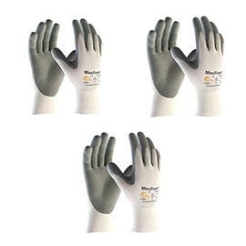 G-TEK 34-800 MaxiFoam Premium Foam Nitrile Coated Glove With Coated Palm & Fingers. Grey/White (3 Pair Pack) (Medium)