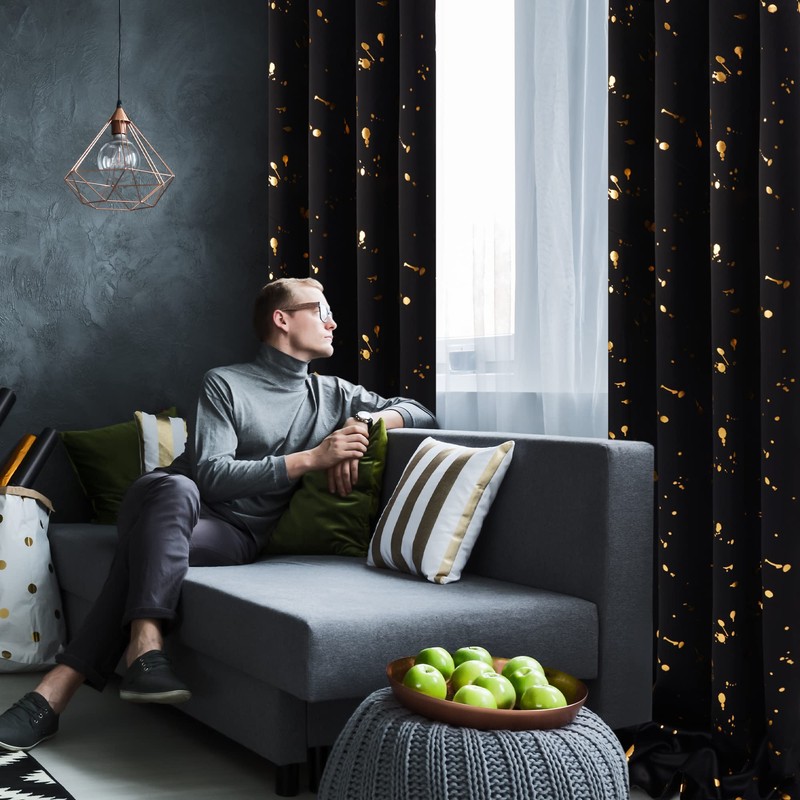 Deconovo Curtains with Pattern, Black Out Curtains for Bedroom Windows,