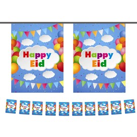 Happy Eid Mubarak Party Flags Bunting 2018-10 Flags - Eid Decorations Party Kids Ramadan (Happy Eid)