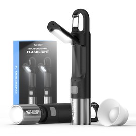 Smiling Shark LED Flashlight, G2 2 Pack Small Flashlights Powerful Rechargeable with COB Sidelight & Hook and Diffuser 3 Mode Zoomable Multi Functional Camping Flash Light for Outdoor/Emergency, Black