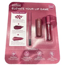 Purlisse Lip Kit Trio Mauve Berry Elevate Your Lip Game 3 In 1 Set - New Sealed