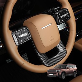 Premium Car Steering Wheel Handle Frame Cover, Compatible with Hyundai Santa FE 2024-2025 Accessories– Anti-Slip, Universal Fit, Easy Install & Luxury Upgrade Accessories (Carbon Fiber Pattern)