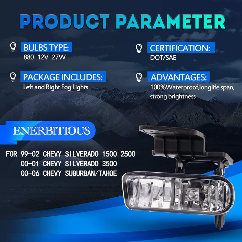 ENERBITIOUS Fog Lights Assembly for 1999-2002 Chevy Silverado 1500 2500,