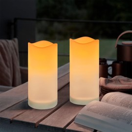 SUNNYPARK Solar Candles Outdoor Waterproof, Solar Powered Assorted Flameless Pillar Candles for Patio Lanterns 3’’x 6’’ Set of 2