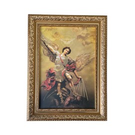 Cuadro San Miguel Arcangel, medidas 38 x 50 cm, Marco hoja de oro. Cuadro decorativo de pared religioso