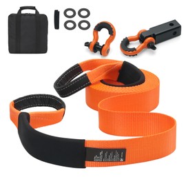 Happybuy Heavy-Duty 3" x 30 ft Towing Strap Kit - 36,000 lbs MBS! Polyester, Strengthened Loop, Hitch, Shackles & Storage Bag