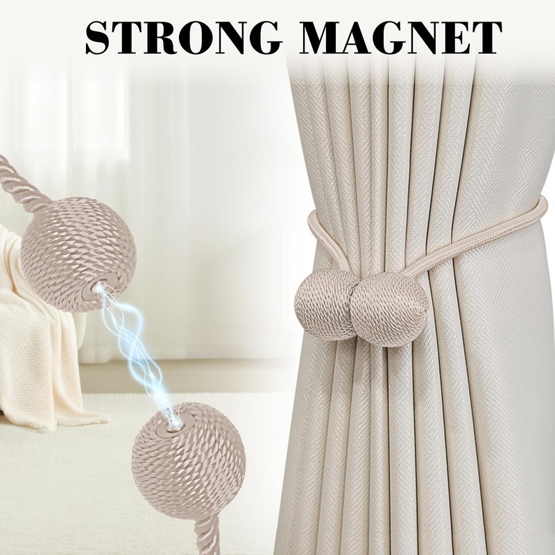 Magnetic Curtain Tiebacks Pack of 4, Curtains Tiebacks Black Curtains
