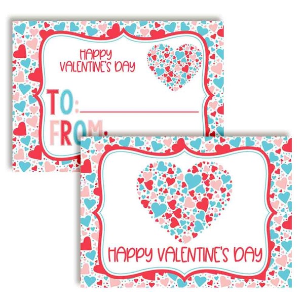 Red Pink & Blue Heart Themed Valentine's Day Cards for