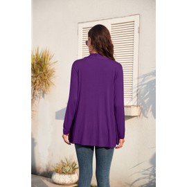 TASAMO Lightweight Plus Size Duster Cardigan Kimono with Pockets Floral Knit Draped Travel Outfits Flowy Cover Up A- Purple