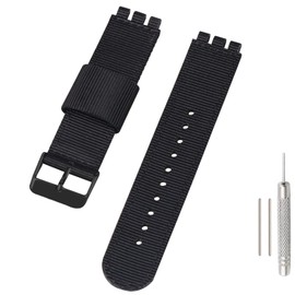 Lijinlan Replacement Nylon Watch Band for Swatch 17mm 19mm 20mm, Soft Woven Nylon Sport Stylish Strap for Swatch Watch Series Accessories (19mm Lug, Black)