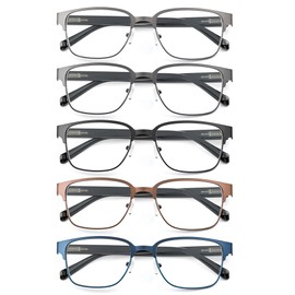 JOLISU 5PCS Reading Glasses Men - Blue Light Blocking Metal Frame for Mens/Women - Durable Readers Fit Read（2.00）