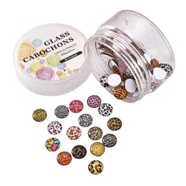 Pandahall 1Box/180Pieces Animal Skin Printed Glass Cabochons Flatback Half Round Dome Glued Tiles Mixed Color 12x4mm for Circle Bezel Tray Setting