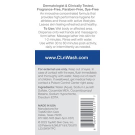 CLn® SportWash – High-Performance Sport Body Wash, For Men & Women Prone to Body Odor, Foot Odor, Ringworm, Folliculitis, & Back Acne, Fragrance-Free & Paraben-Free, 3.4 fl. oz.