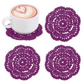 M METERXITY 4-Pack Handmade Crochet Coasters, 4Inch/10cm Round Cotton Placemats for Table/Cup/Bowl/Vase/Tea Trays/Home Decoration, Lace Doilies Place Mats [Purple Red]