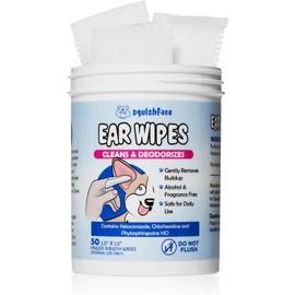 Squishface Dog Ear Relief Individual Finger Sheath Wipes – Non-Allergenic Ingredients & Irritation-Reducing Formula Cleans & Deodorizes, Helps Prevent Ear Itch & Odor – for All Breeds! (50 Count)