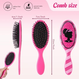 Hotop 24 Pcs Hot Pink Princess Party Favors for 8 Girls, Pink Girl Party Supplies Include 9 Inch Hair Brush for Girls Detangling Brush Pink Scrunchies Organza Bag for Makeup Kit Hair Accessories