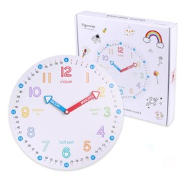 Vigorwise Teaching Clock for Kids, Telling Time Teaching Clock Kids, Kids Learning Clock for Classroom, 12 Inch Silent Non Ticking Wood Wall Clock Decor for Bedroom School Classroom Girls Boys