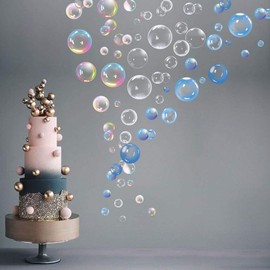 Transparent Bubble Wall Decal Sticker Cutout Kid's Under The Sea Birthday Party Decoration Blue White Colour Bubble Ocean Background Decor Water Soap Bath Decor for Mermaid Baby Shower (Mixed Colors)