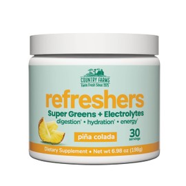 COUNTRY FARMS Refreshers, Super Greens and Electrolytes, Essential Minerals and Superfoods, Hydration Support, Promotes Natural Energy, with Fiber, Piña Colada, 30 Servings