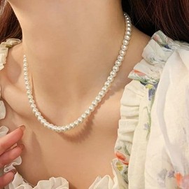 고품질 클래식 진주목걸이 미니 레이어드 포인트 목걸이 돌잔치목걸이 여자목걸리 (WFI30J6) High-Quality Classic Pearl Necklace Mini Layered Point Necklace First Birthday Party Necklace Women's Necklace (WFI30J6)