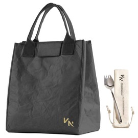 VonNova Aesthetic Black Lunch Bag - Timeless Design for Fashionable Women - Preppy Black Lunch Box - Reusable and Easy to Carry Insulated Lunch Bag - Tyvek Material - Great for Everyday Use