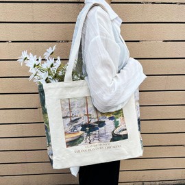 BROADREAM Canvas Tote Bag Aesthetic - Zippered Book Tote Bag with Interior Pocket by Cute Shoulder Tote Bags for Women Shopping & Travel - Best Gift for Teacher Mom Friendship Wife Classmate Birthday