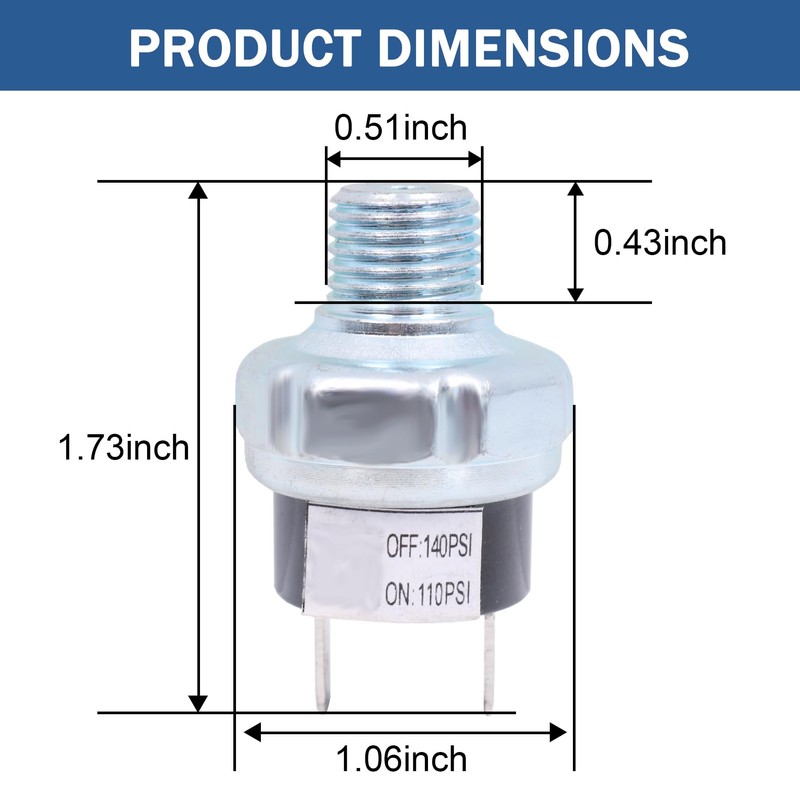 2 PCS Air Pressure Switch 110-140 PSI Tank Mount Thread
