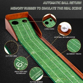 YOUCZON Putting Green Indoor/Outdoor Golf Putting Mat with Auto Ball Return – Premium Crystal Velvet Surface, Durable Practice Putting Green, Perfect Training Aid & Gift for Golf Lovers Christmas