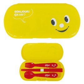 padou Nikkyoro Cutlery Trio Set (YE), Made in Japan, Kindergarten, Nursery School, Chopsticks for Kids, Lightweight, Spoon and Fork Set (Case: H 3.3 x 7.2 x 0.7 inches (8.5 x 18.2 x 1.8 cm)