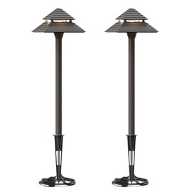 GOODSMANN Landscape Lighting 2PK Low Voltage Landscape 2-Tier Pagoda Path Lights 3W 180 Lumen LED 12V AC Weatherproof for Outdoor Die-Cast Body and Metal Spike with Bronze Finish 9121-21505-02A