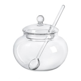 123Arts Clear Glass Sugar Bowl With Lid and Sugar Serving Spoon,8 ounces