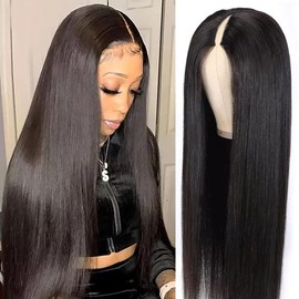 Pobokix V Part Wigs Human Hair Straight Brazilian Human Hair Wigs for Black Women Upgrade U Part Wigs No Leave Out No Sew in NO Glue 180% Density Natural Color (20inch, V Part Straight Wig)